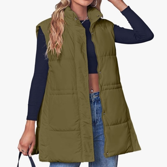 Olive Green Puffer Vest - Picture 3 of 8